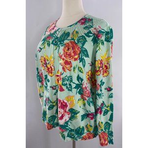 Crochet Neck Rose Button Front Cardigan Sweater